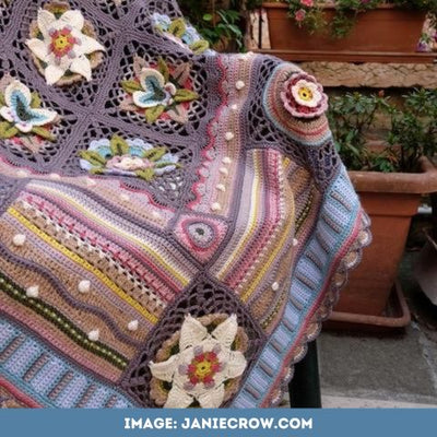 Bohemian Blooms crochet blanket by Janie Crow