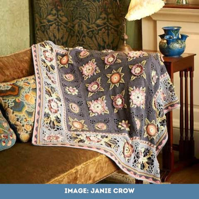 Night and Dusk colourway of the Fruit Garden Blanket by Janie Crow