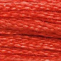 Close up of DMC stranded cotton shade 350 Red Vermillion