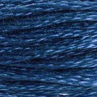 Close up of DMC stranded cotton shade 517 Dark Wedgwood Blue